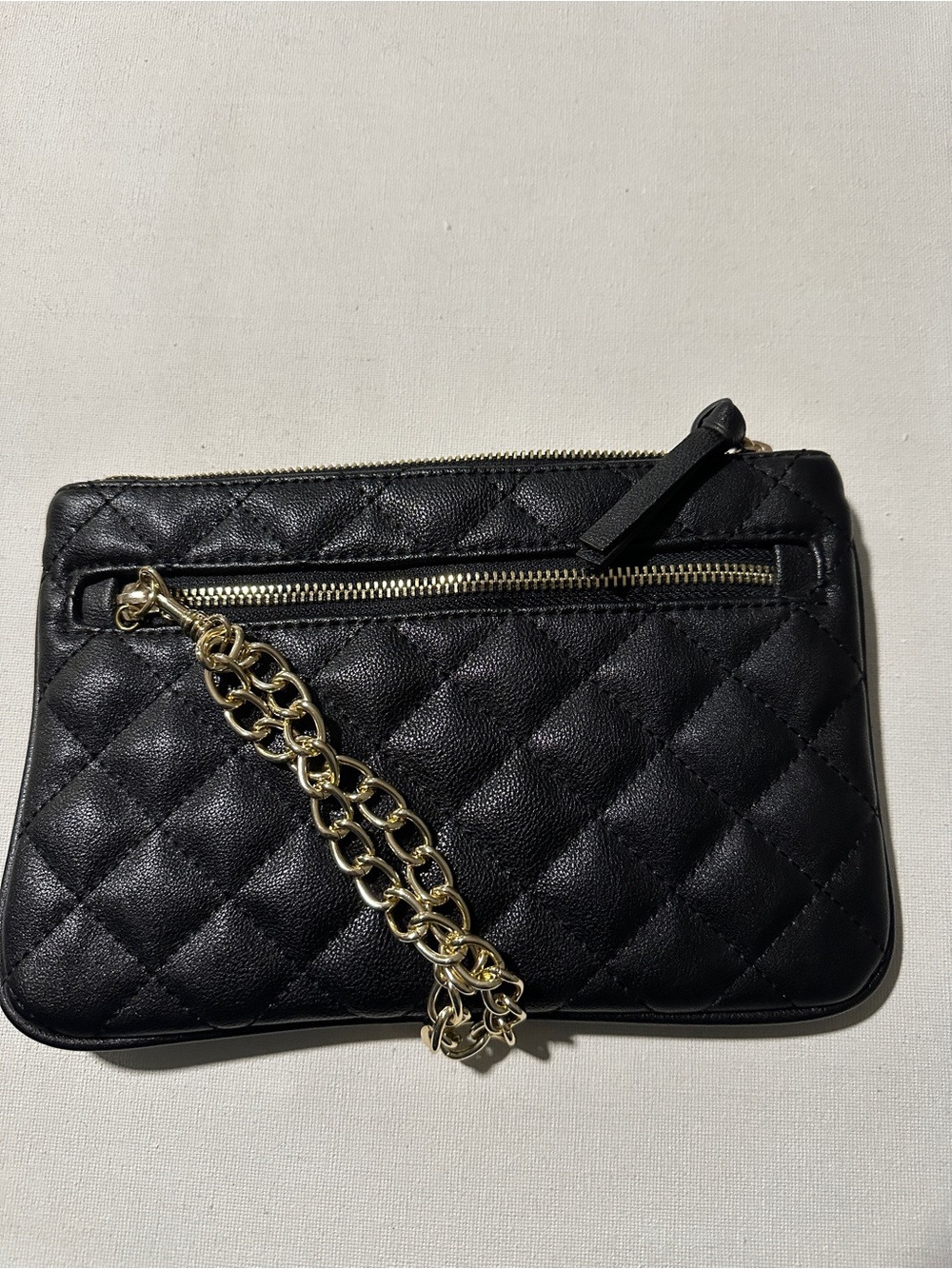 Express Black Quilted Wristlet Clutch with Gold Chain Accent